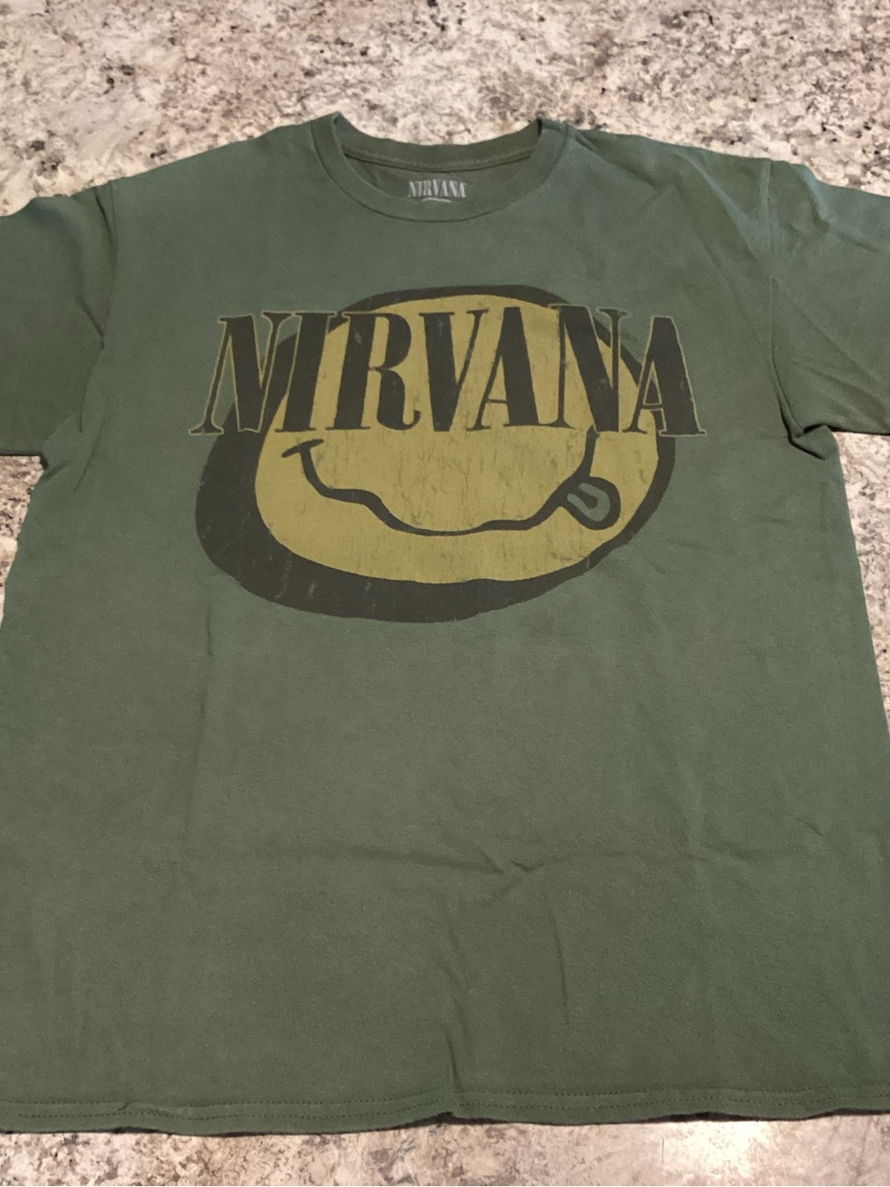 NIRVANA Olive Green Smiley Logo Tee